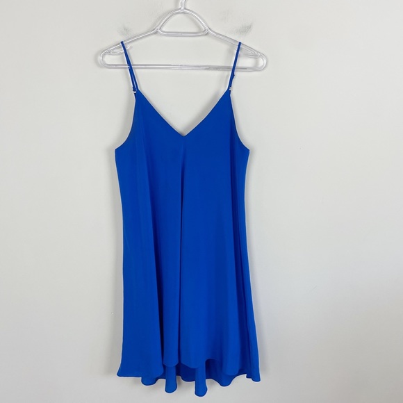Amanda Uprichard Deep V Blue Slip Dress 100% Silk Size Small - Picture 1 of 12